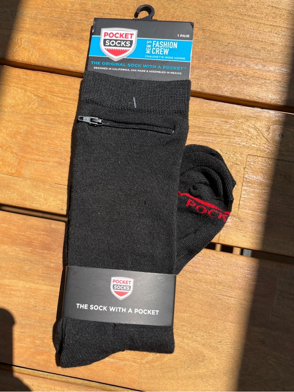 Men’s Black Crew Socks with Zipper Pocket